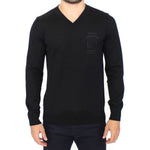 Ermanno Scervino Elegant Black V-Neck Wool Blend Sweater Ermanno Scervino Black