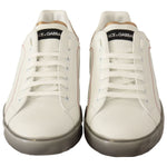 Dolce & Gabbana Elegant White & Gold Leather Sneakers Dolce & Gabbana Light Gray