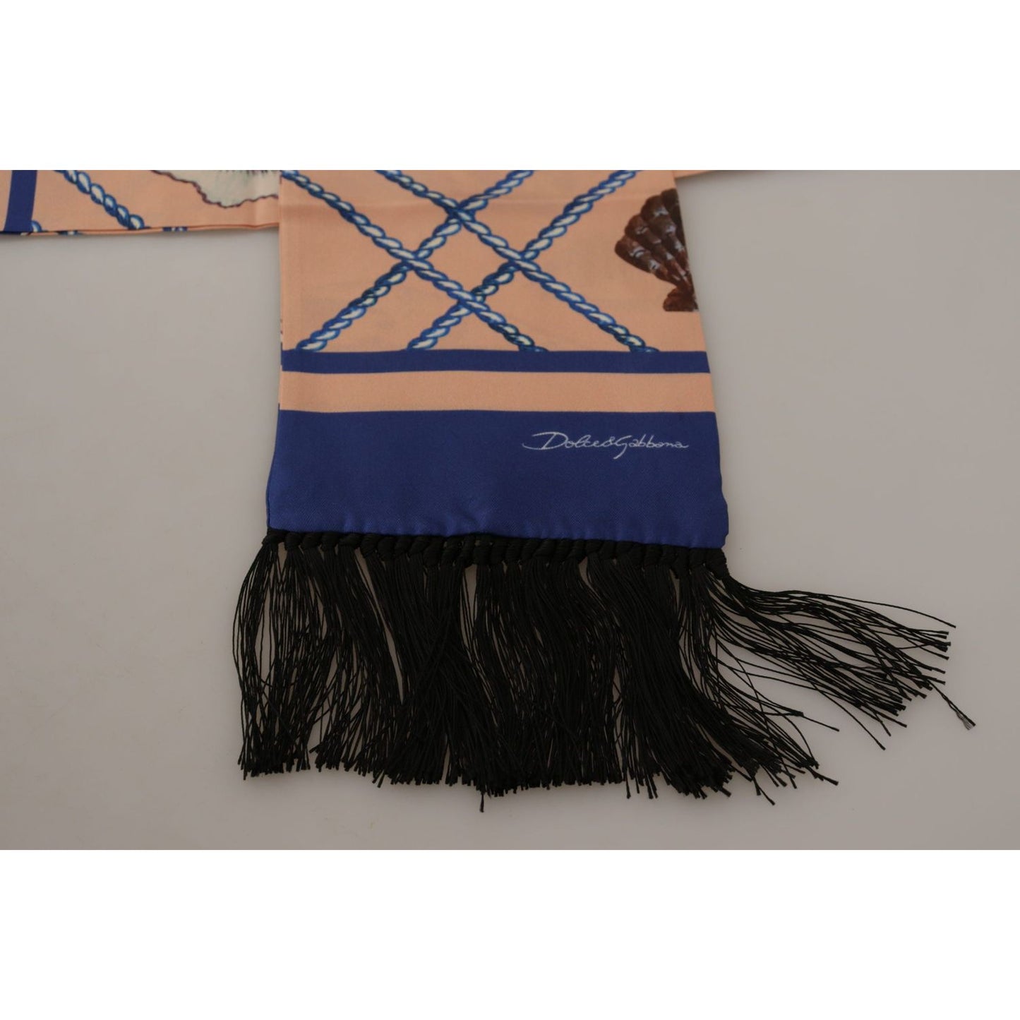 Dolce & Gabbana Multicolor Seashell Patterned DG Logo Shawl Fringe Silk Scarf