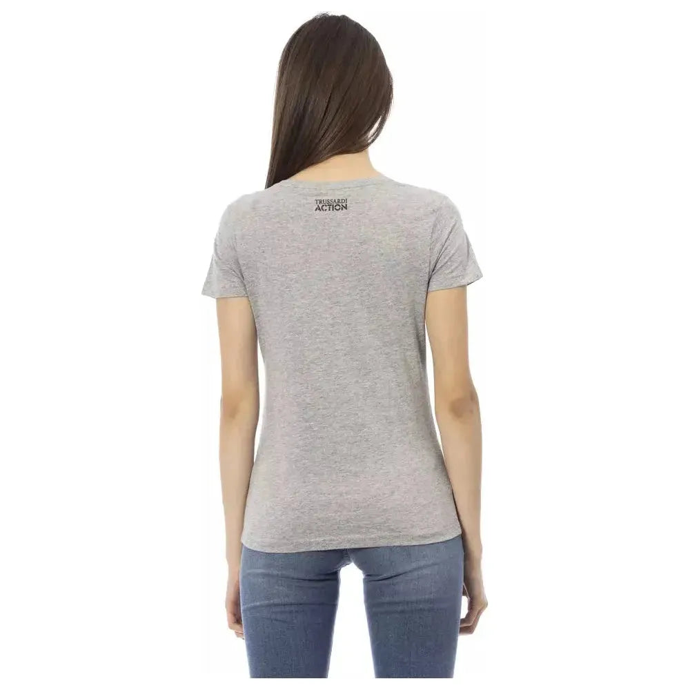 Trussardi Action Gray Cotton Women T-Shirt TR-23029-XXL