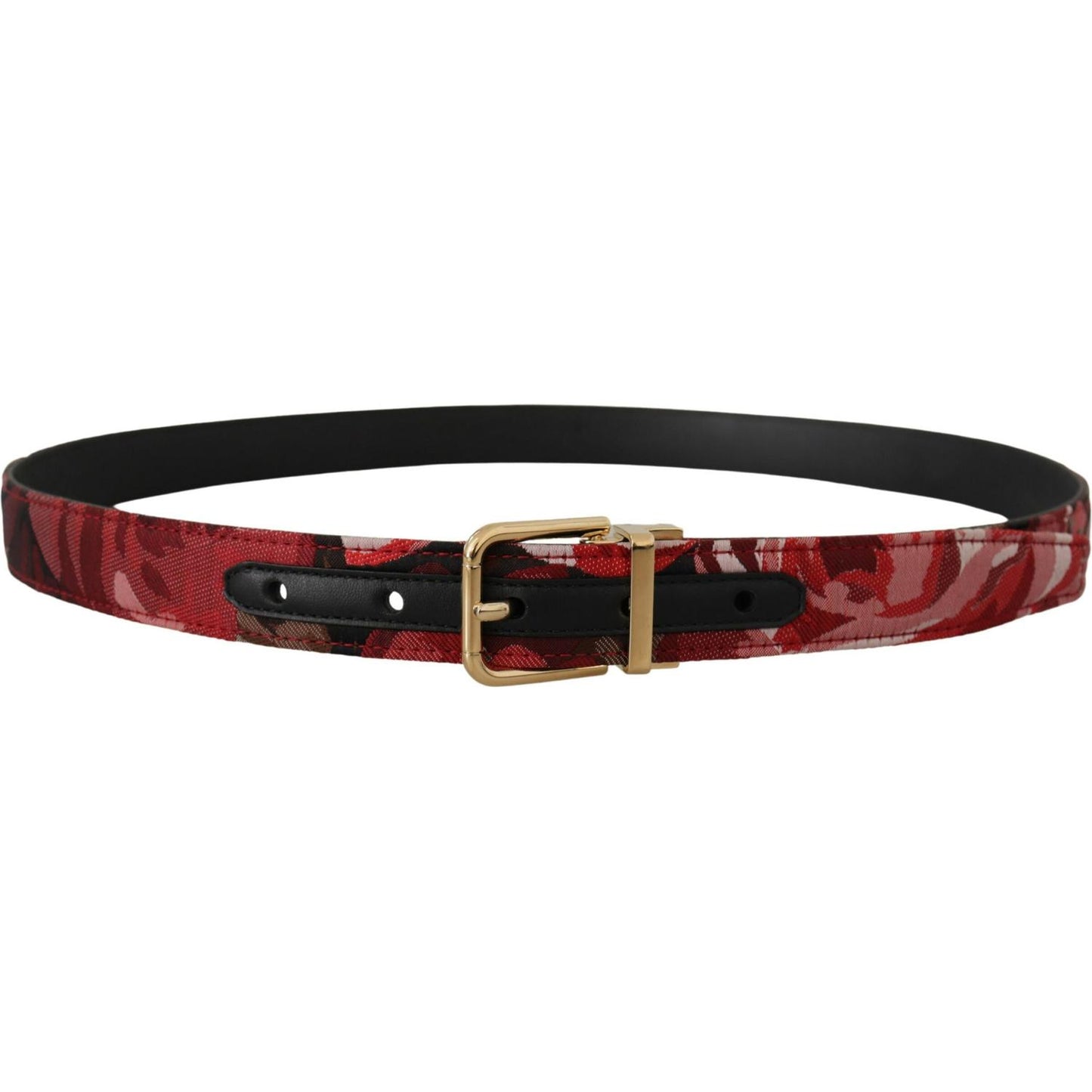Dolce & Gabbana Red Jacquard Rose Leather Gold Metal Buckle Belt BEL8419- 90
