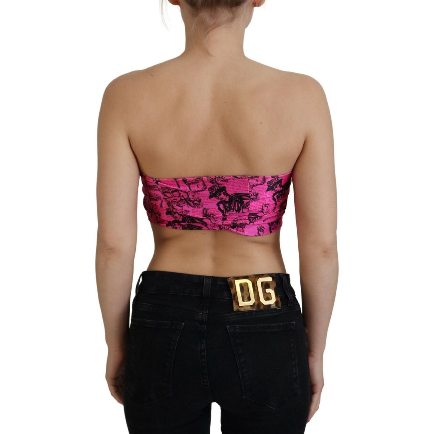 John Galliano Pink Newspaper Print Bra Cropped Blouse