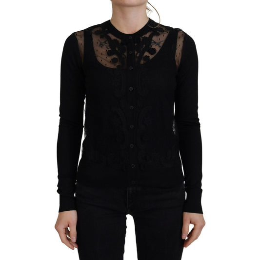 Dolce & Gabbana Black Floral Lace Button Cardigan Sweater