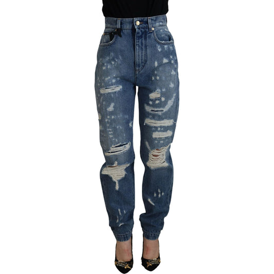 Dolce & Gabbana Blue Tattered Skinny Denim Cotton Jeans