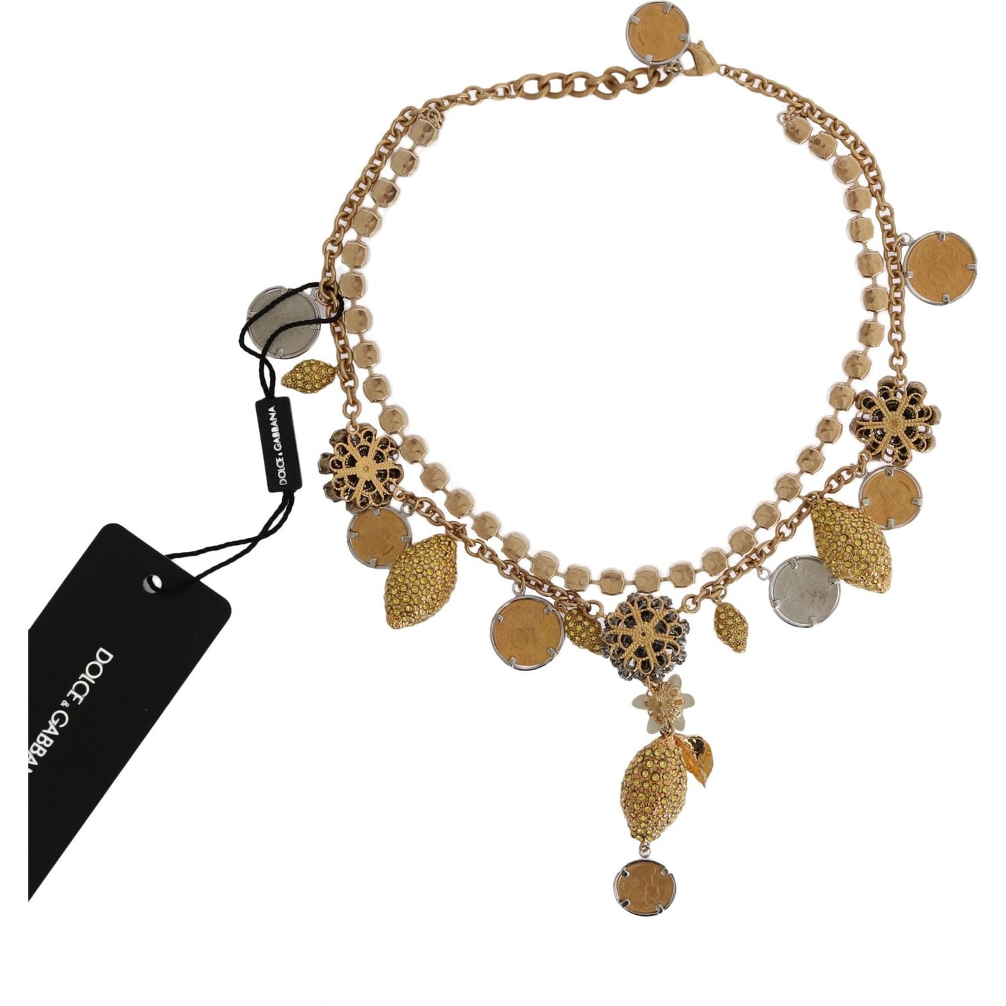 Dolce & Gabbana Gold Brass Crystal Logo Pineapple Statement Necklace SMY1068