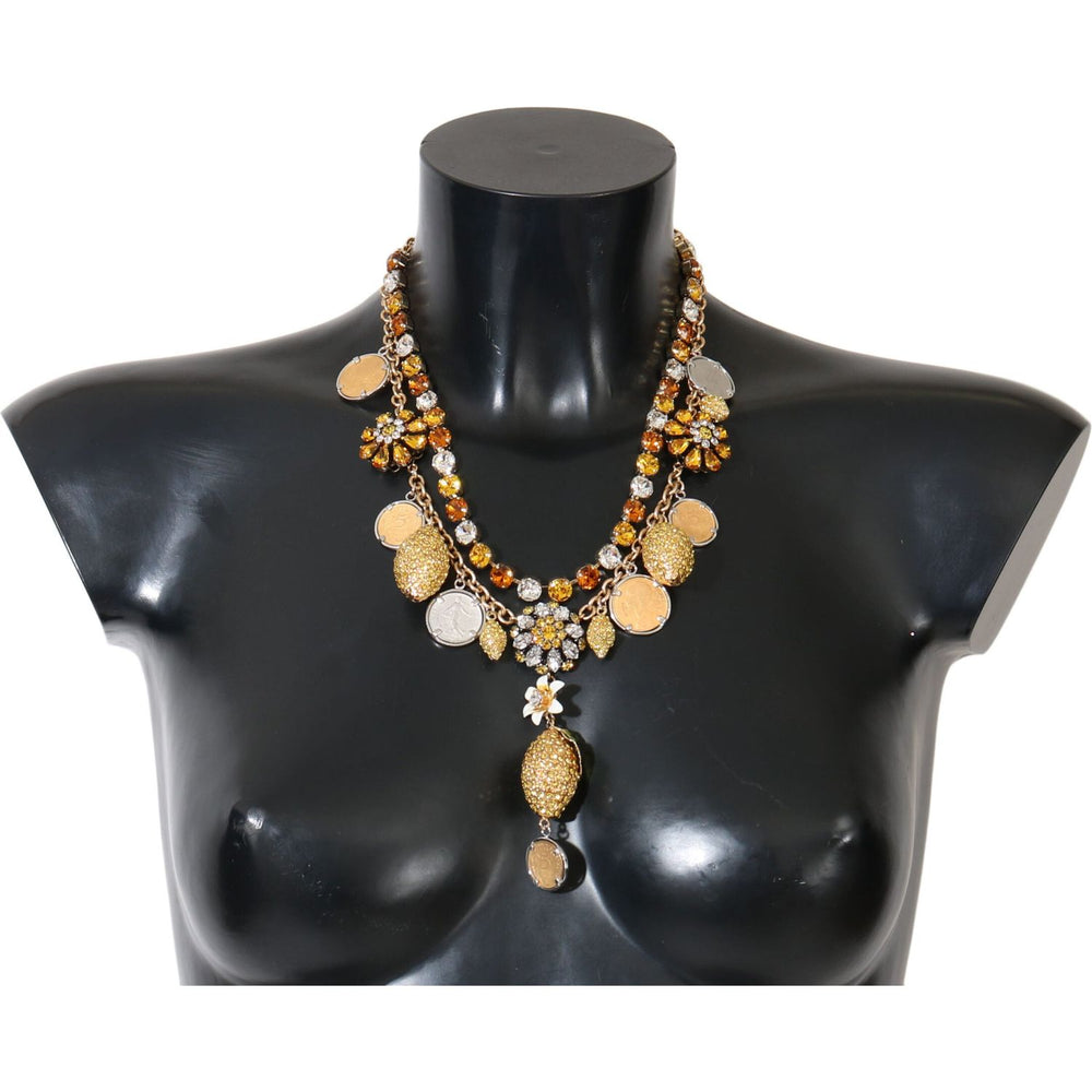 Dolce & Gabbana Gold Brass Crystal Logo Pineapple Statement Necklace SMY1068