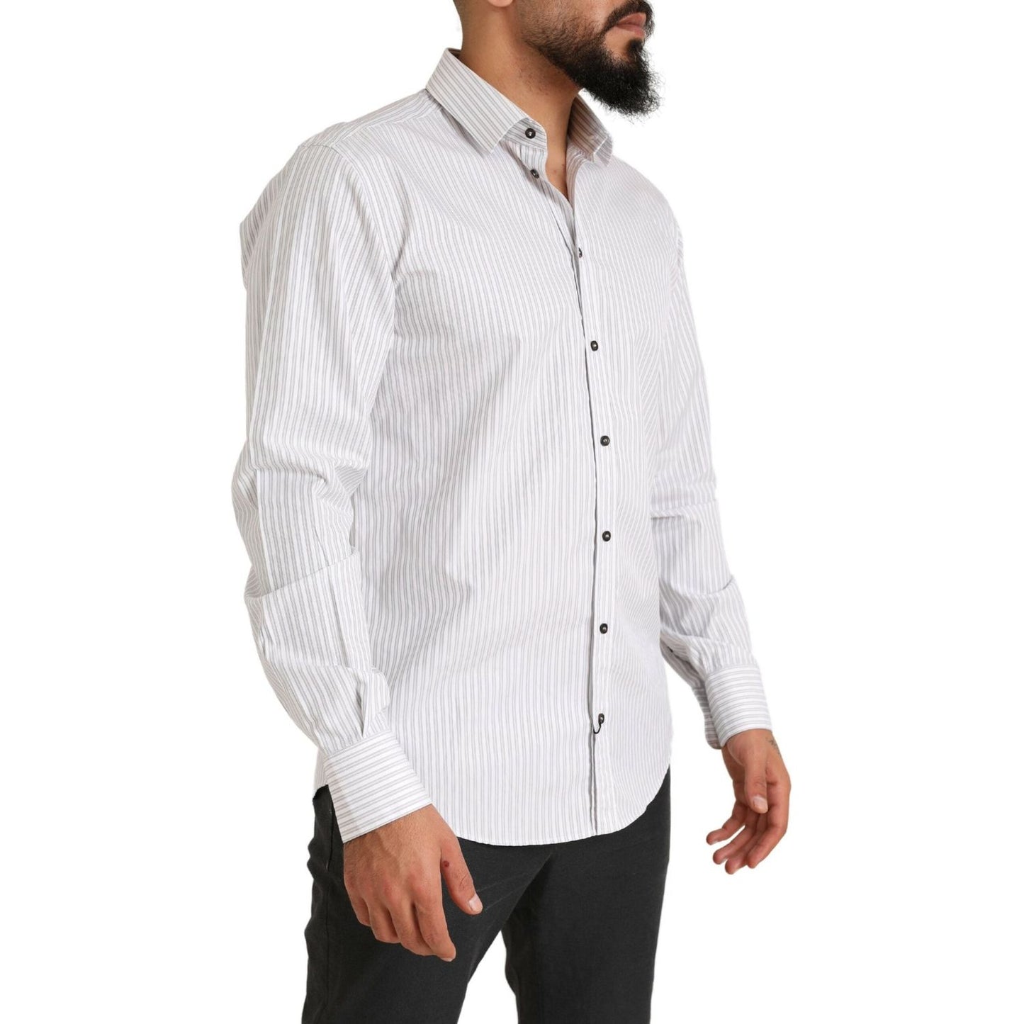 Dolce & Gabbana White MARTINI Cotton Stripe Dress Formal Shirt