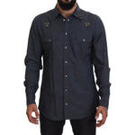 Dolce & Gabbana Blue Cotton Denim Crystal Bee Shirt TSH83866- 37