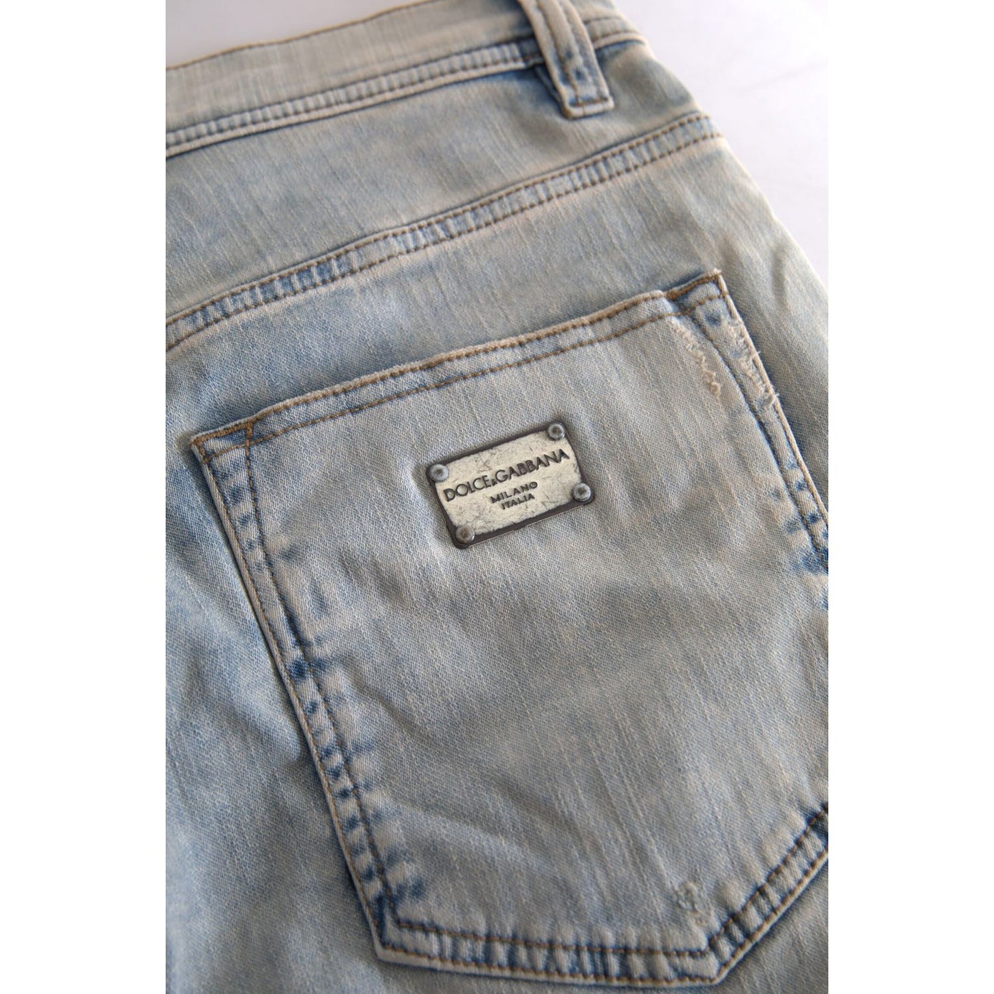 Dolce & Gabbana Blue Washed Cotton Mid Waist Skinny Jeans