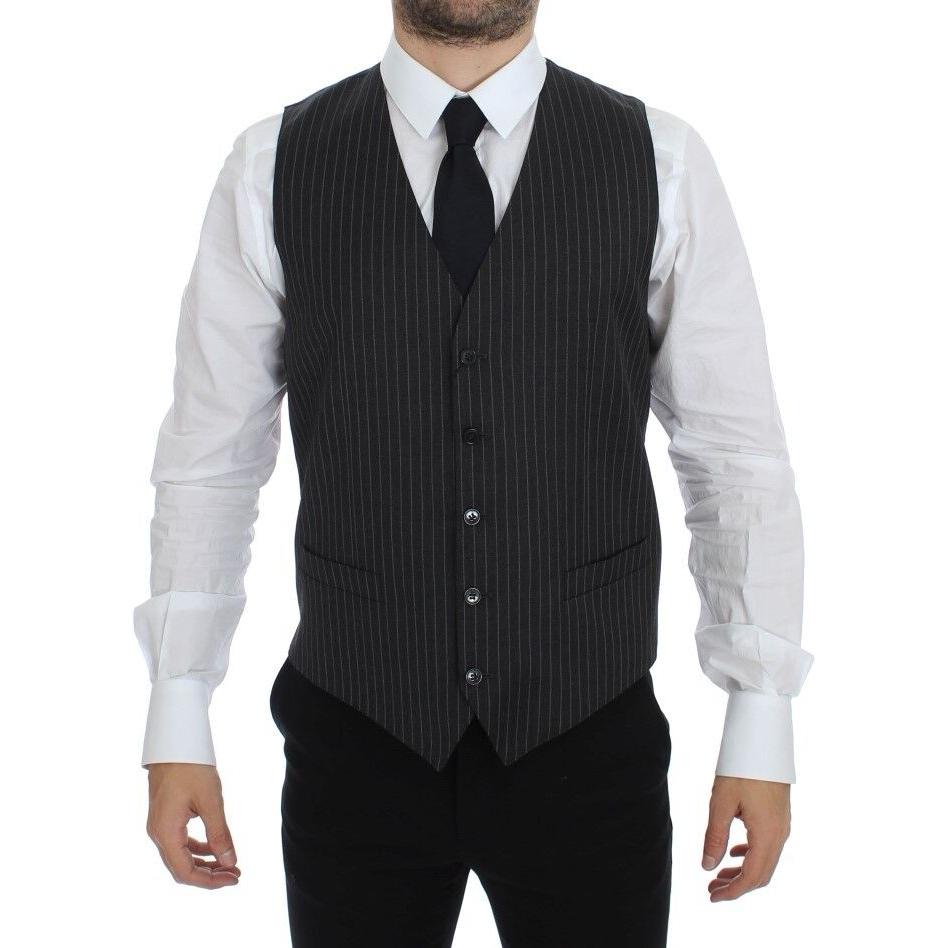 Dolce & Gabbana Gray Striped Wool Single Breasted Vest GSS12012-1