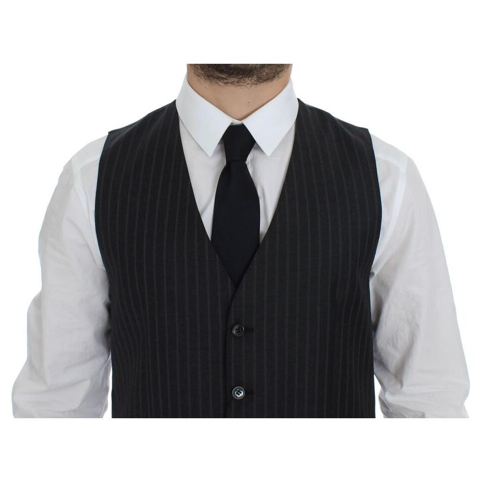 Dolce & Gabbana Gray Striped Wool Logo Vest Gilet Weste GSS12015-1