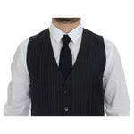Dolce & Gabbana Gray Striped Wool Logo Vest Gilet Weste GSS12015-1