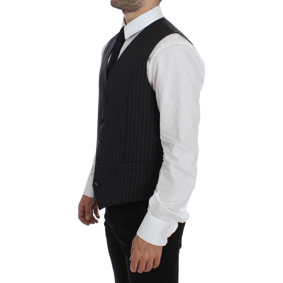 Dolce & Gabbana Gray Striped Wool Logo Vest Gilet Weste GSS12015-1