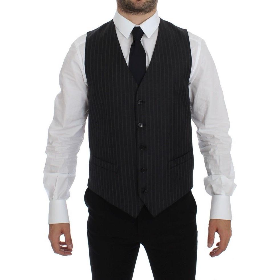Dolce & Gabbana Gray Striped Wool Logo Vest Gilet Weste GSS12015-1