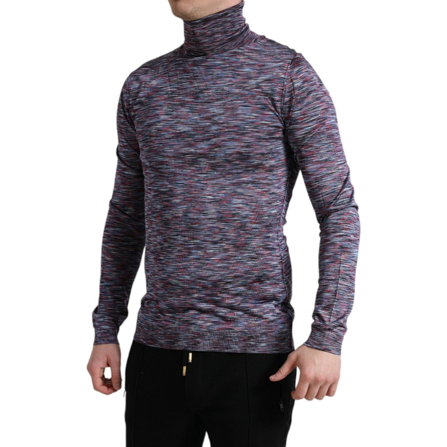 Dolce & Gabbana Blue Purple Turtleneck Pullover Sweater
