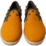 Dolce & Gabbana Exclusive Orange Canvas Loafers with Studs Dolce & Gabbana Chocolate
