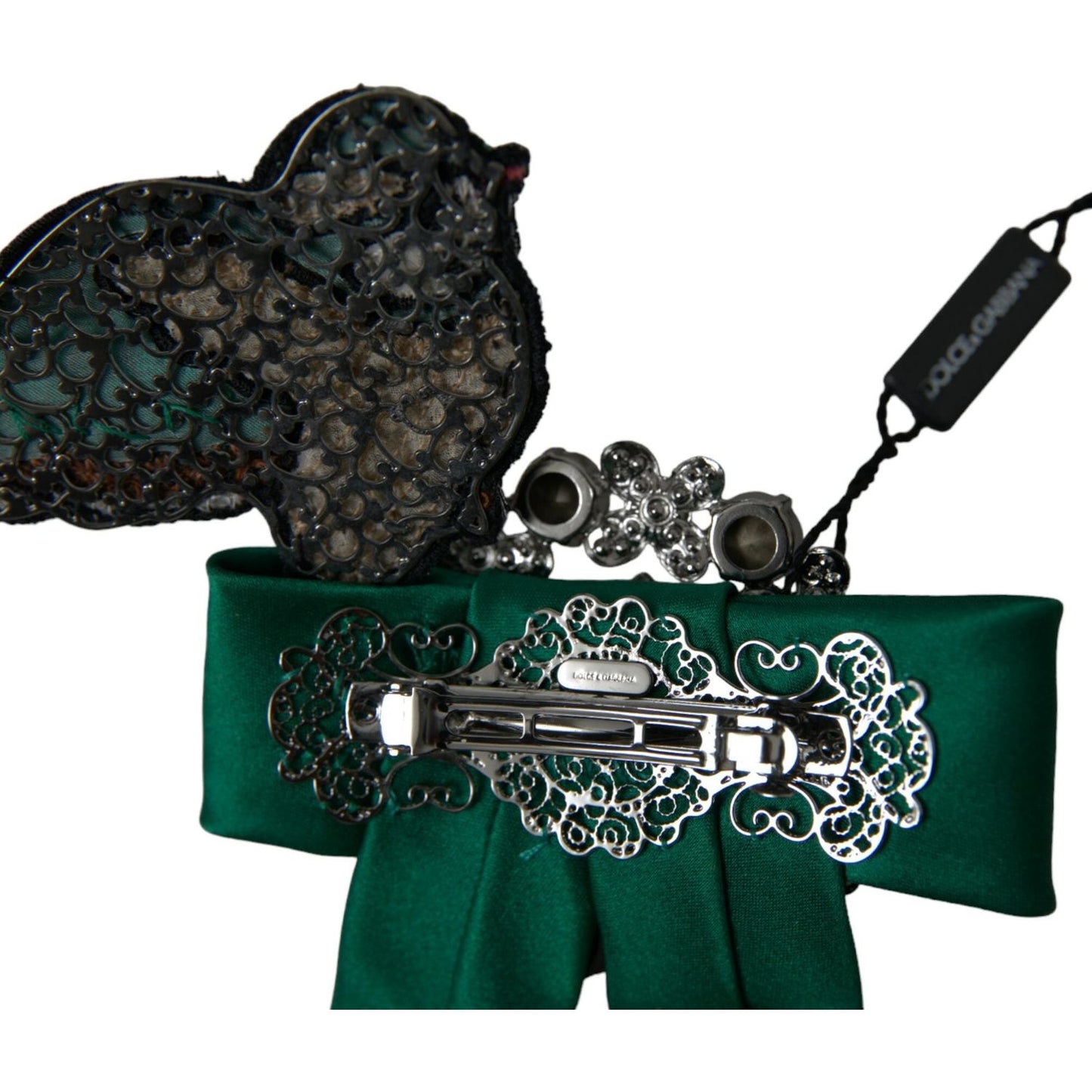 Dolce & Gabbana Green Satin Bird Crystal Women Hair Clip SMY101400
