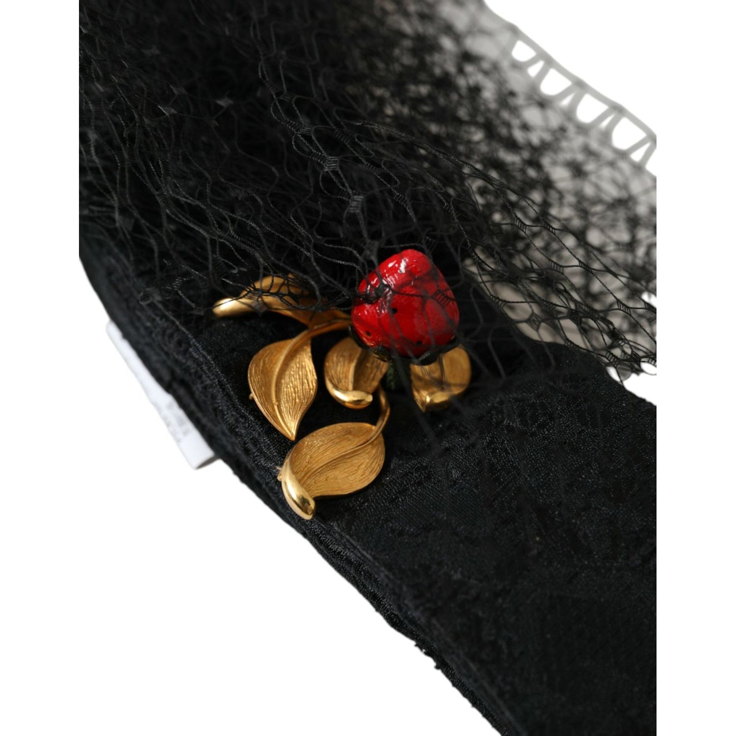 Dolce & Gabbana Black Strawberry Sicily Crystal Mesh Net Headband Diadem SMY101429