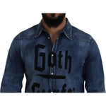 Dsquared² Blue Washed Goth Surfer Print Men Denim Shirt Dsquared² Dark Slate Gray