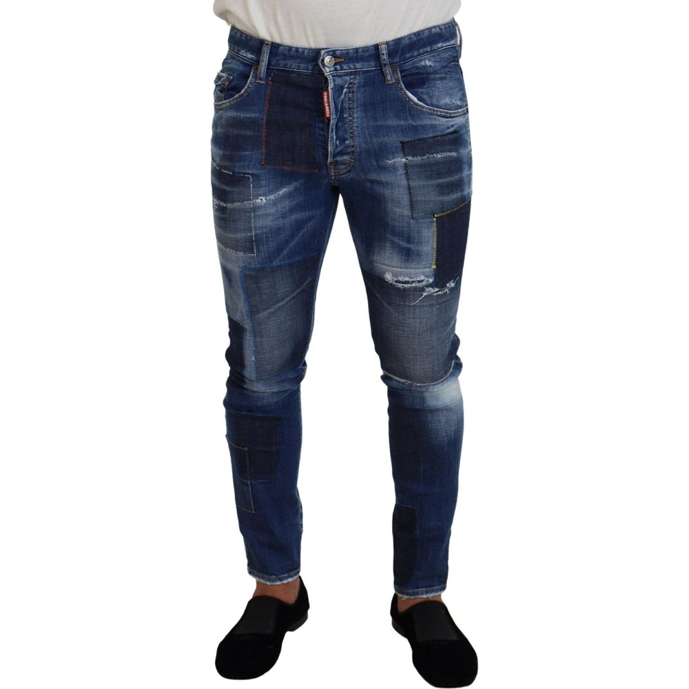 Dsquared² Blue Washed Patchwork Skinny Men Denim Jeans Dsquared² Dark Slate Gray