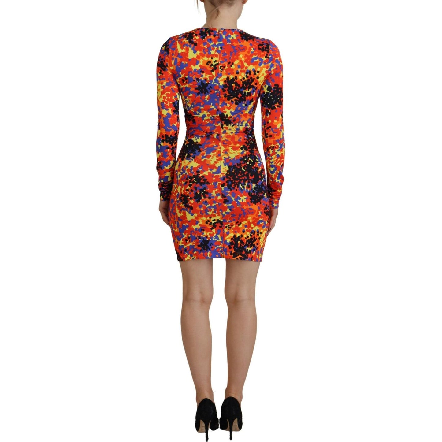 Dsquared² Multicolor Batik Open Belly Long Sleeves Dress DR28842-38