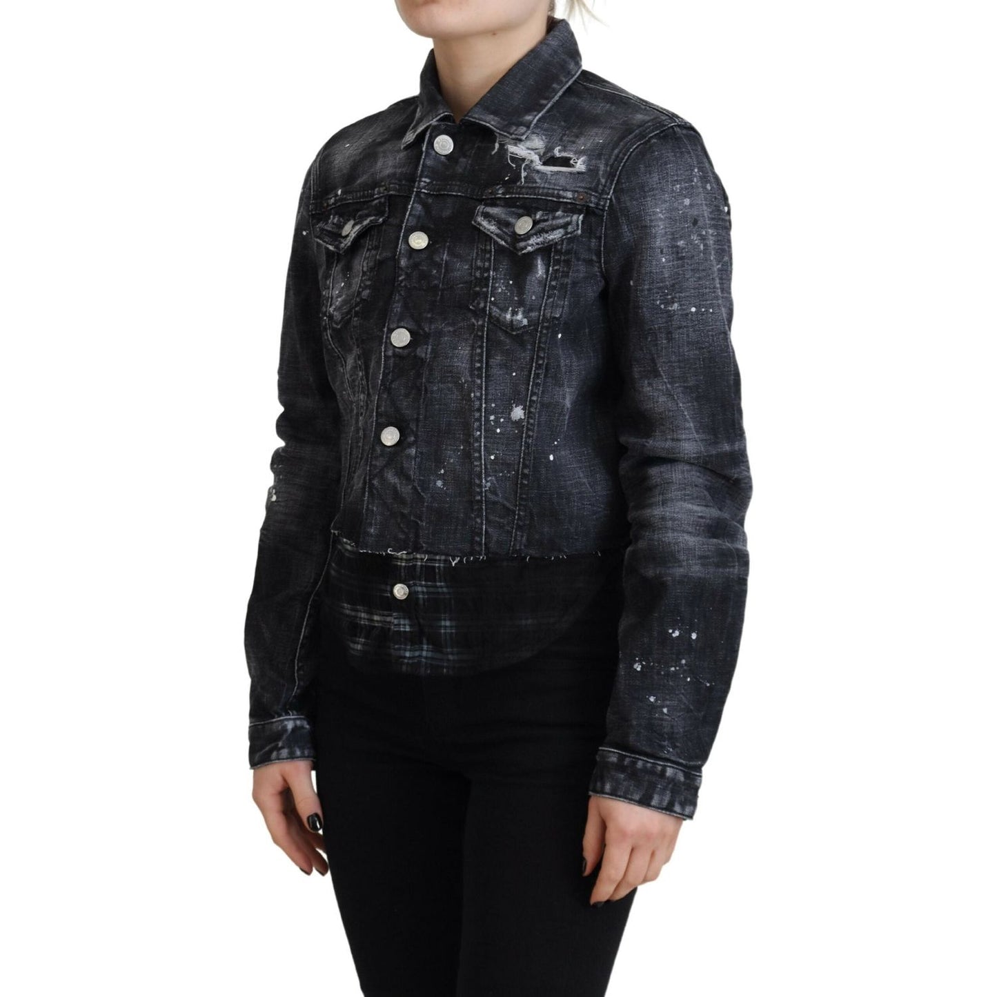 Dsquared² Gray Washed Cotton Distressed Denim Jacket JKT3514-38