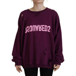 Dsquared² Purple Cotton Distressed Printed Long Sleeve Sweater Dsquared² Black