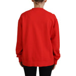 Dsquared² Red Cotton Printed Crew Neck Long Sleeve Sweater Dsquared² Firebrick
