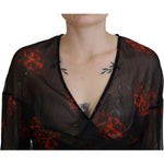 Dsquared² Black Floral Print Cropped Wrap Long Sleeves Top Dsquared² Black