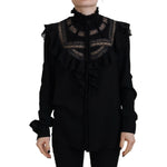 Dsquared² Black Lace Trim Turtle Neck Long Sleeves Top Dsquared² Black