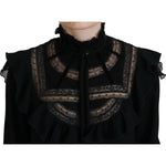 Dsquared² Black Lace Trim Turtle Neck Long Sleeves Top Dsquared² Black