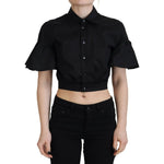 Dsquared² Black Collared Button Down Short Sleeve Cropped Top Dsquared² Rosy Brown