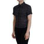 Dsquared² Black Checkered Collared Button Short Sleeves Top Dsquared² Black