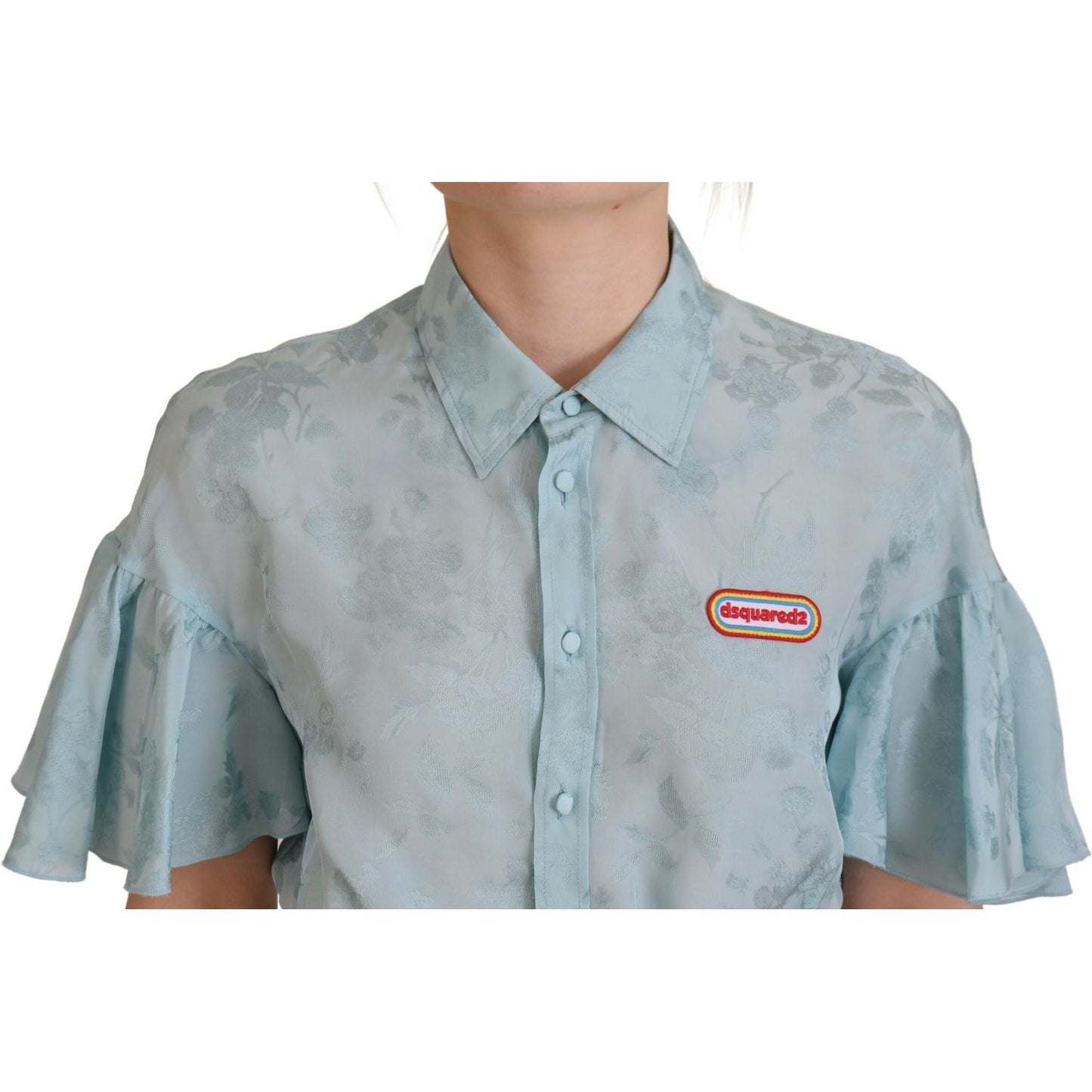 Dsquared² Blue Collared Button Down Short Sleeve Cropped Top TSH83416-38