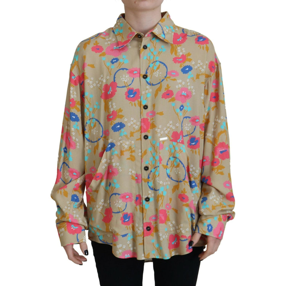 Dsquared² Beige Floral Collared Button Down Long Sleeves Shirt Dsquared² Rosy Brown
