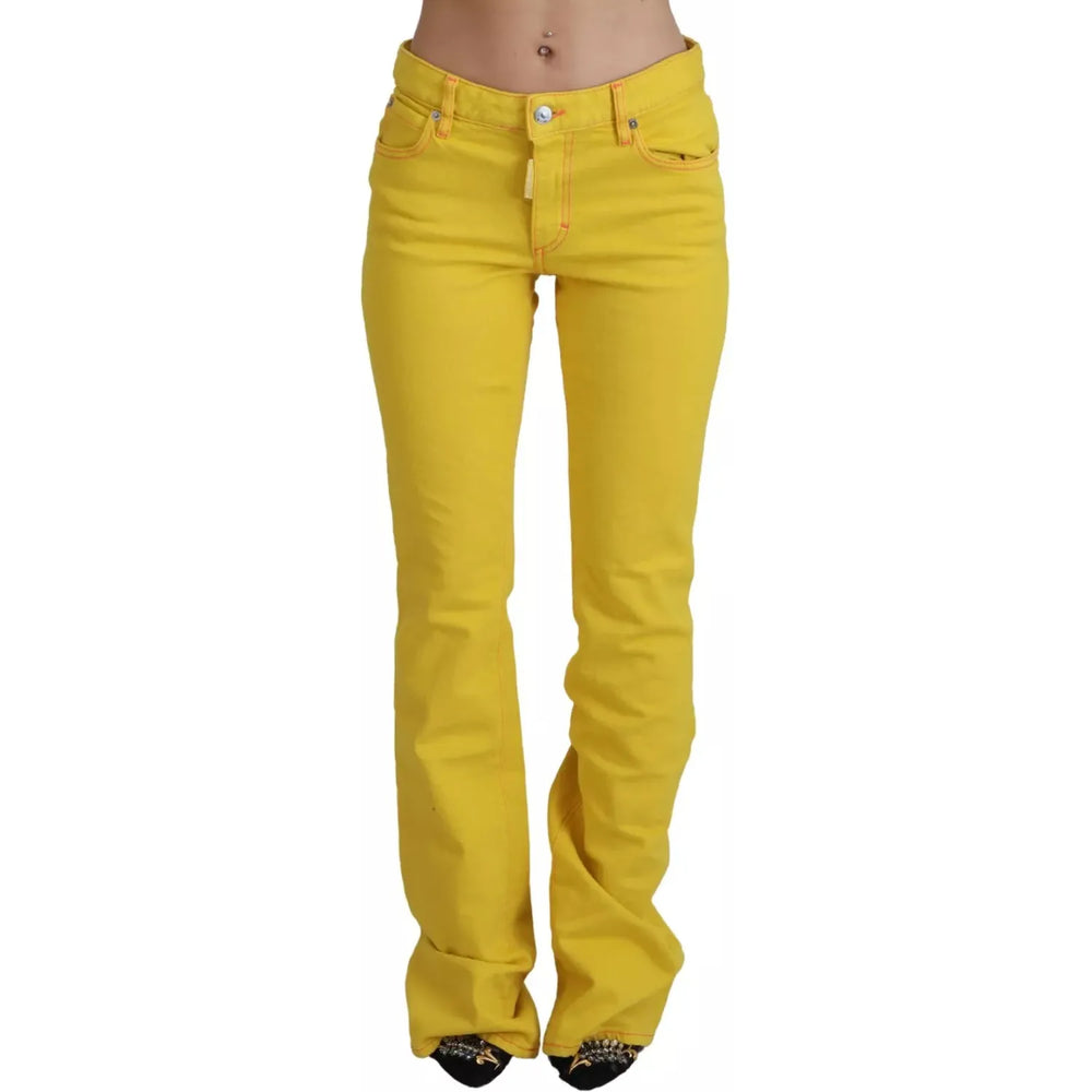 Dsquared² Yellow Cotton Mid Waist Flare Denim Trouser Jeans Dsquared² Goldenrod
