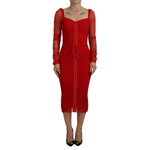 Dolce & Gabbana Red Mesh Trim Bodycon Sheath Midi Dress DR28904#2-40