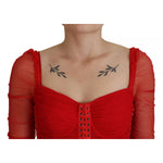 Dolce & Gabbana Red Mesh Trim Bodycon Sheath Midi Dress DR28904#2-40
