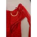 Dolce & Gabbana Red Mesh Trim Bodycon Sheath Midi Dress DR28904#2-40