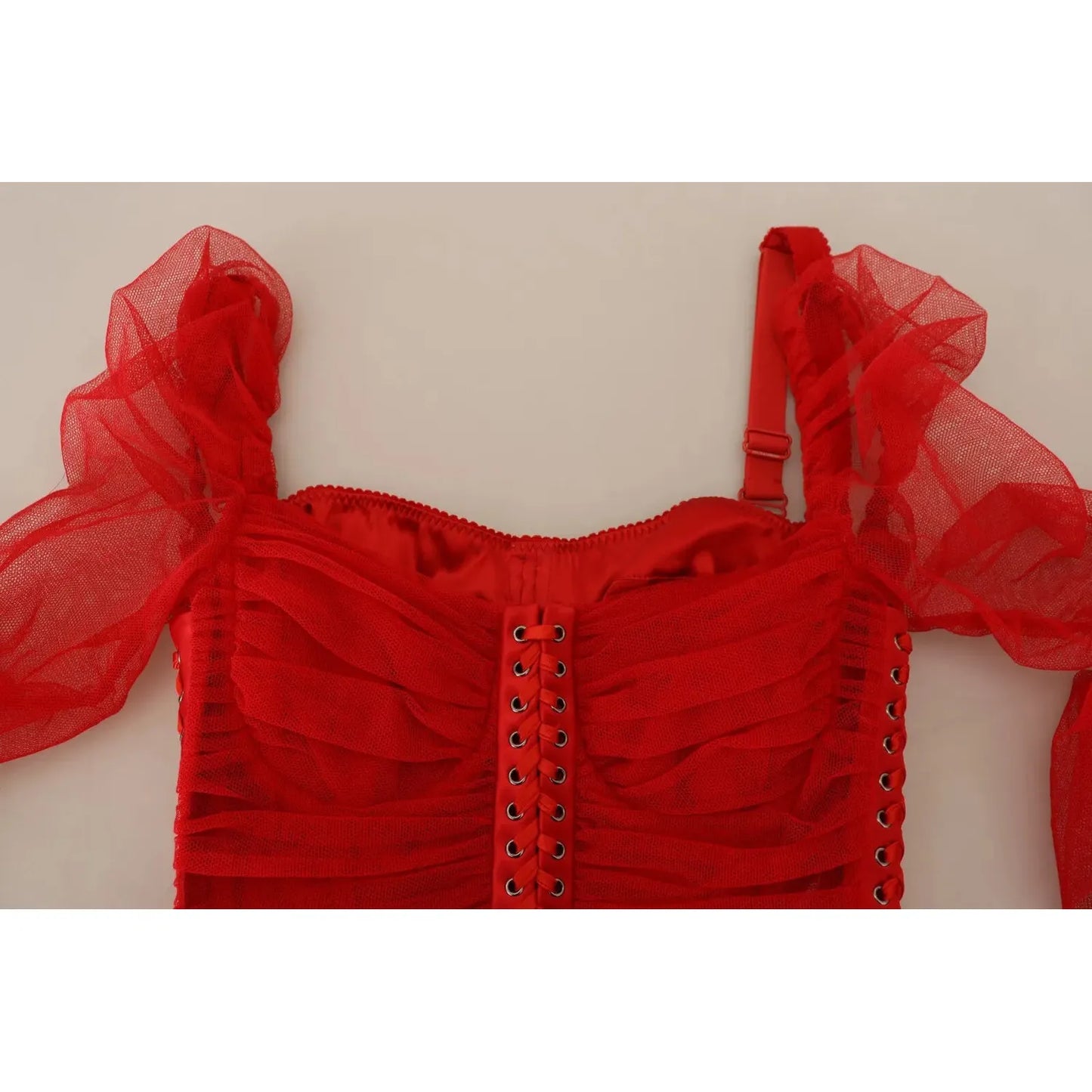 Dolce & Gabbana Red Mesh Trim Bodycon Sheath Midi Dress DR28904#2-40