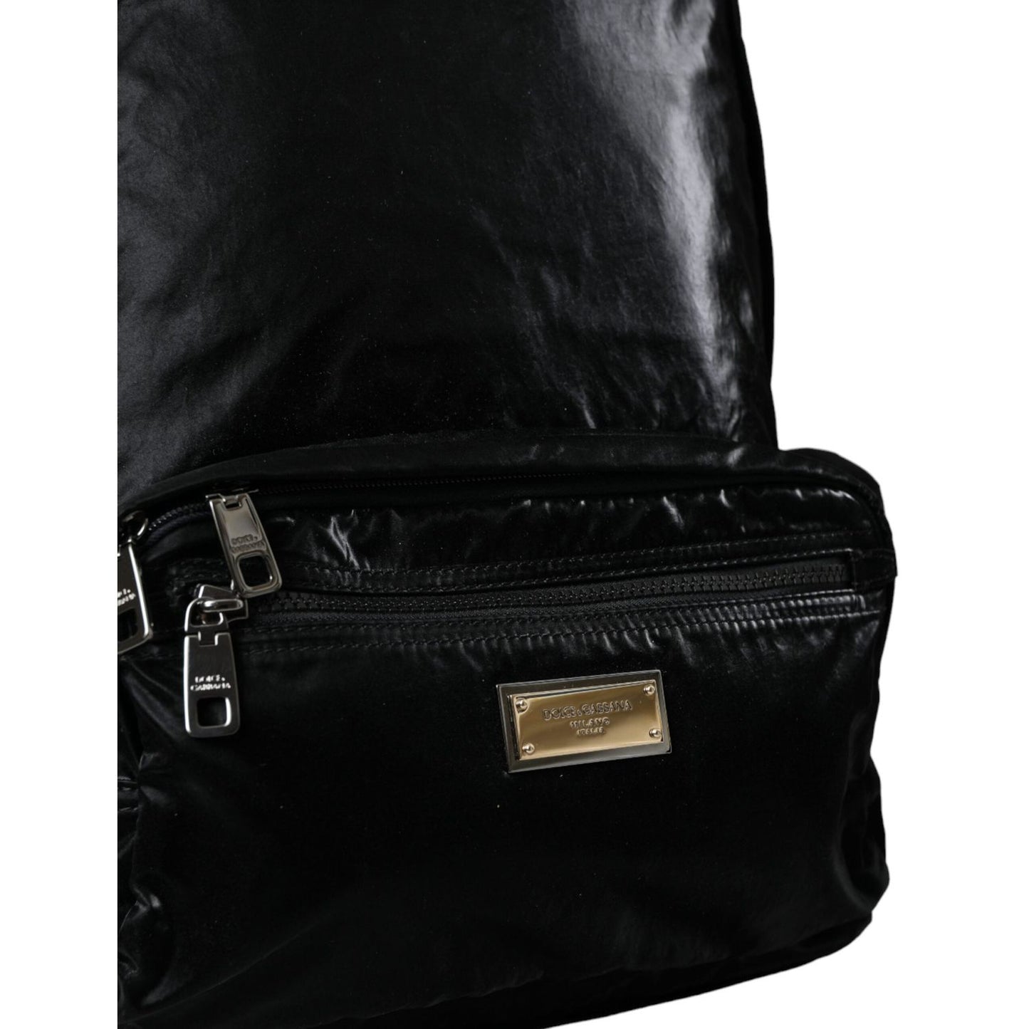 Dolce & Gabbana Black Patent Leather Logo Plaque Backpack Bag BAG1433