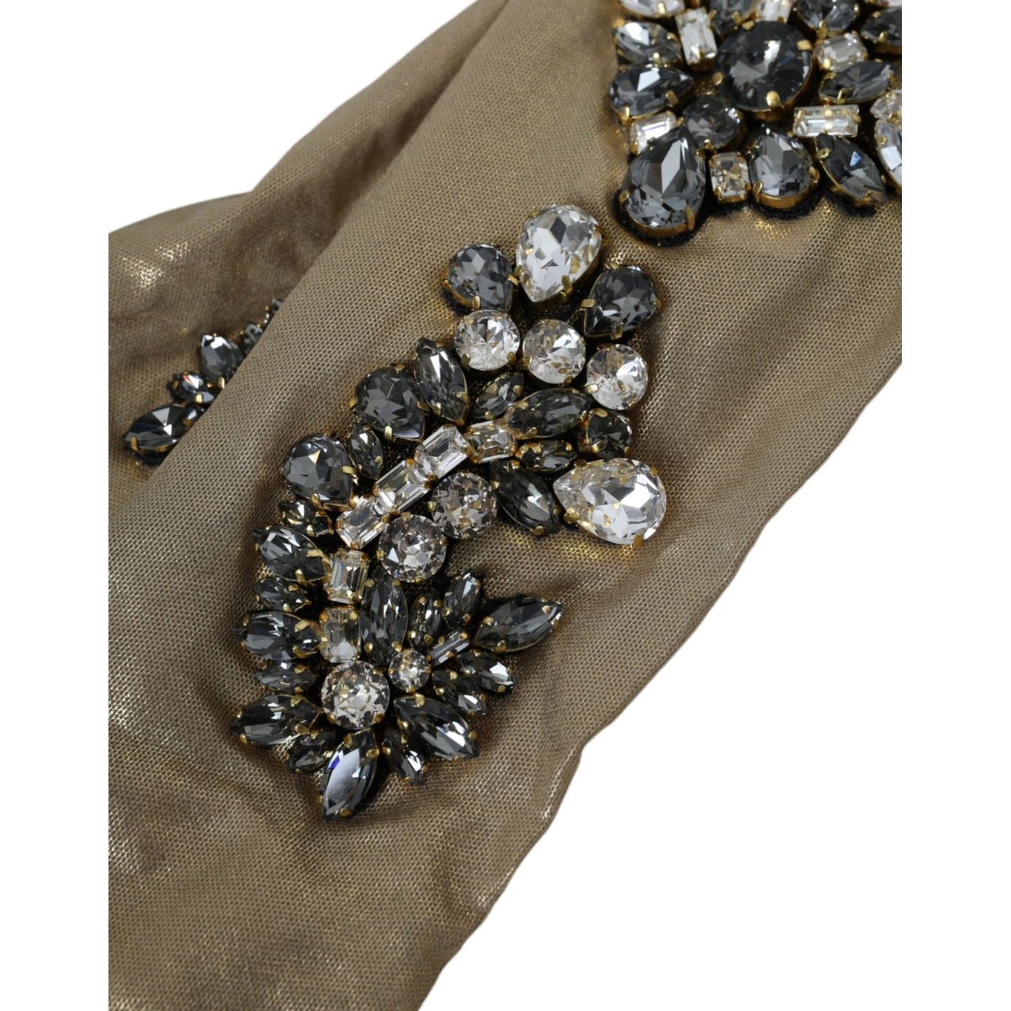 Dolce & Gabbana Beige Satin Crystal Elbow Length Gloves LB30137-6.5