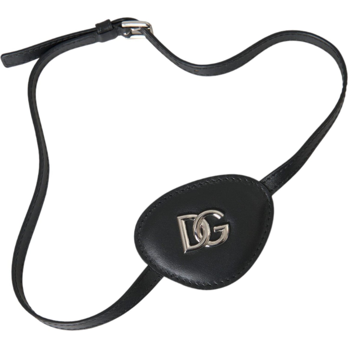 Dolce & Gabbana Black Calfskin Leather Metal DG Logo Eye Patch SMY10280