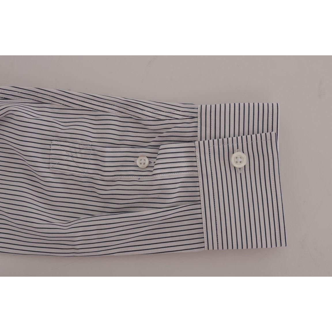 Frankie Morello White Blue Striped Casual Cotton Regular Fit Shirt