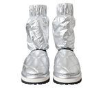Dolce & Gabbana Metallic Silver Quilted Logo Patch Boot Shoes LA11147-39