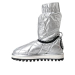 Dolce & Gabbana Metallic Silver Quilted Logo Patch Boot Shoes LA11147-39