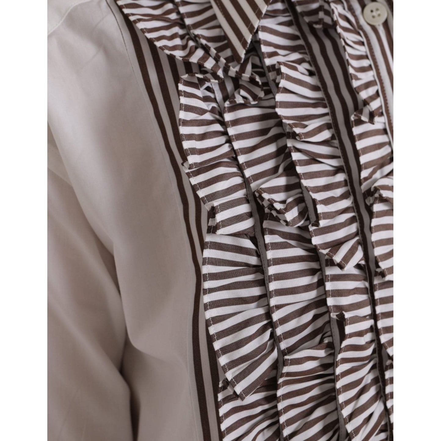 Dolce & Gabbana White Stripes Cotton Long Sleeves Ruffle Collar Top TSH852023-36