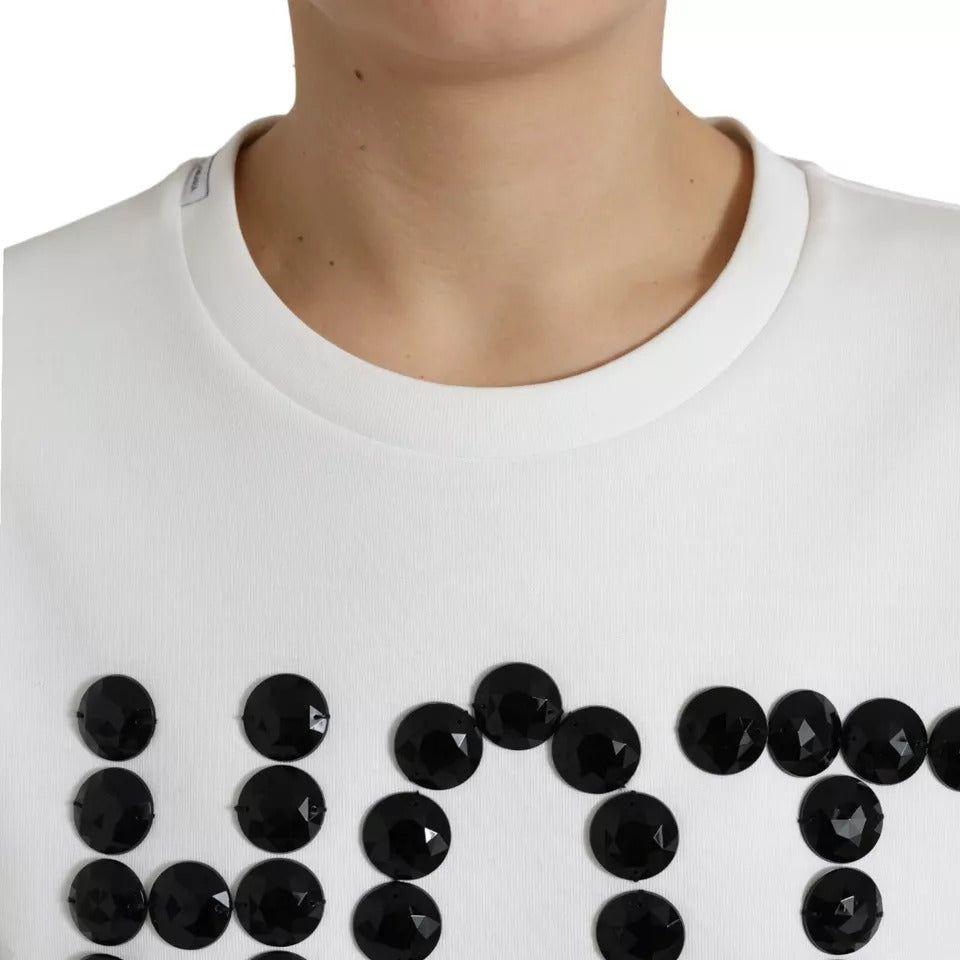 Dolce & Gabbana White Cotton Black HOT Crystal Top T-shirt TSH84220-42