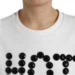 Dolce & Gabbana White Cotton Black HOT Crystal Top T-shirt TSH84220-42