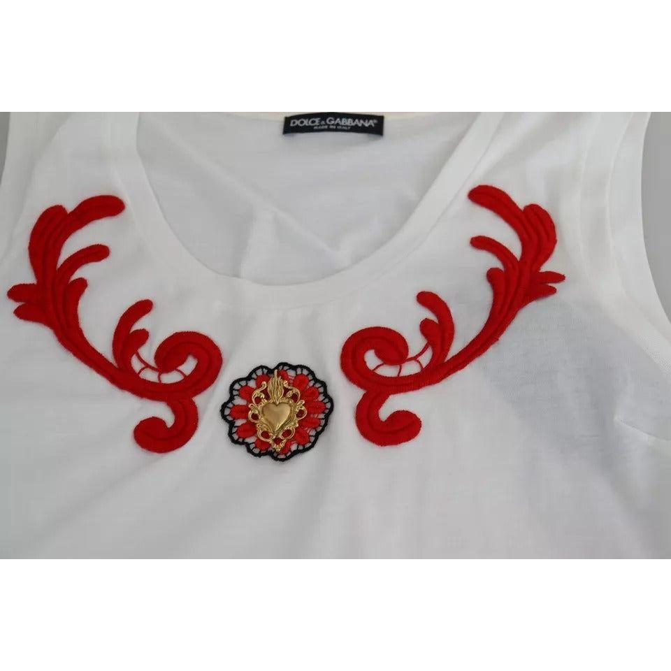 Dolce & Gabbana White Cotton Heart Applique Sleeveless Tank Top TSH5767-44